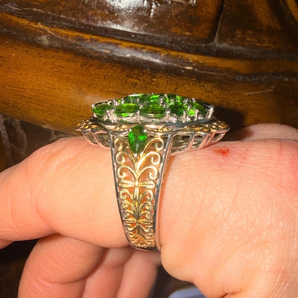 STS vintage 925 Green Diopside and Gold vermeil Women's Ring sz 9 1/2 - Picture 8 of 16